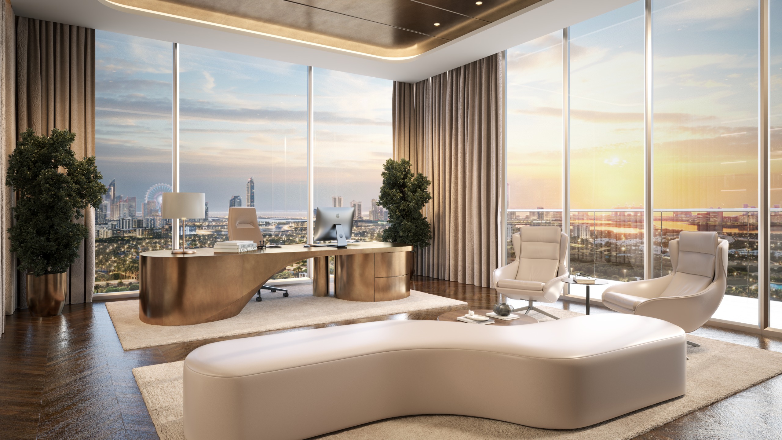 Danube Shahrukhz executive office with library and panoramic glazing